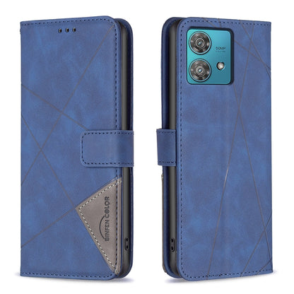 Motorola Edge 40 Neo Wallet Case – Rhombus Texture PU Leather, Magnetic Buckle, Card Slots, Stand Function, Shockproof Protective Cover
