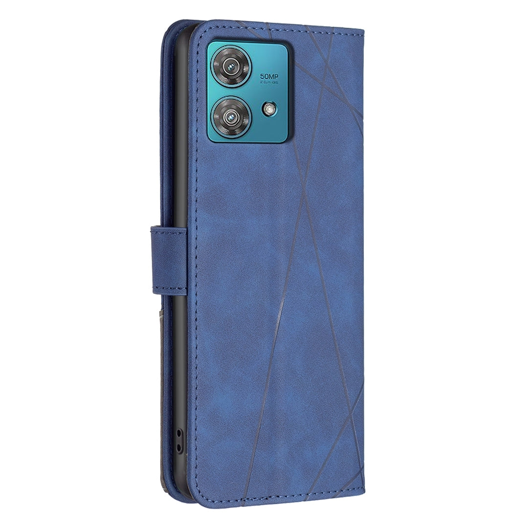 Motorola Edge 40 Neo Wallet Case – Rhombus Texture PU Leather, Magnetic Buckle, Card Slots, Stand Function, Shockproof Protective Cover