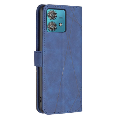 Motorola Edge 40 Neo Wallet Case – Rhombus Texture PU Leather, Magnetic Buckle, Card Slots, Stand Function, Shockproof Protective Cover