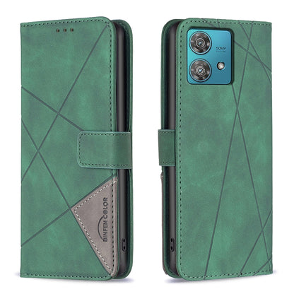 Motorola Edge 40 Neo Wallet Case – Rhombus Texture PU Leather, Magnetic Buckle, Card Slots, Stand Function, Shockproof Protective Cover