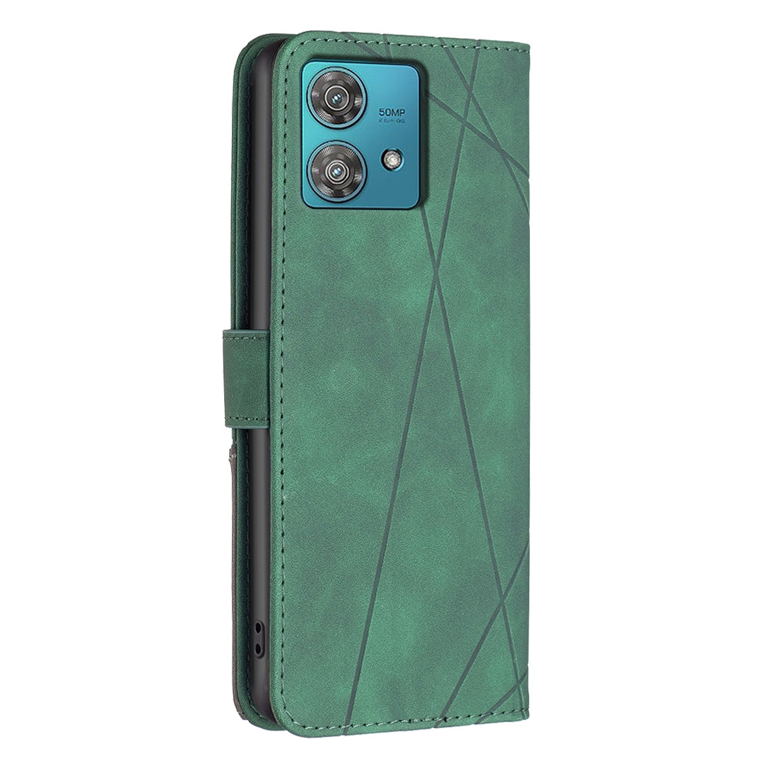 Motorola Edge 40 Neo Wallet Case – Rhombus Texture PU Leather, Magnetic Buckle, Card Slots, Stand Function, Shockproof Protective Cover
