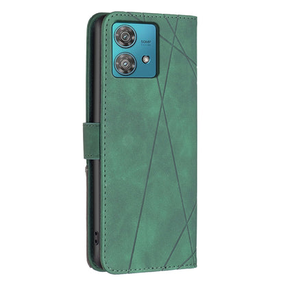 Motorola Edge 40 Neo Wallet Case – Rhombus Texture PU Leather, Magnetic Buckle, Card Slots, Stand Function, Shockproof Protective Cover