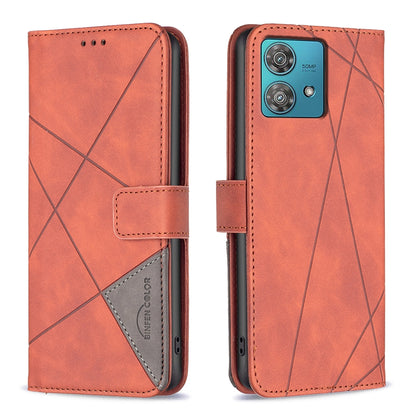 Motorola Edge 40 Neo Wallet Case – Rhombus Texture PU Leather, Magnetic Buckle, Card Slots, Stand Function, Shockproof Protective Cover