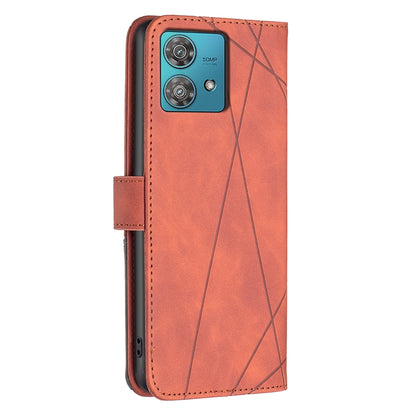 Motorola Edge 40 Neo Wallet Case – Rhombus Texture PU Leather, Magnetic Buckle, Card Slots, Stand Function, Shockproof Protective Cover