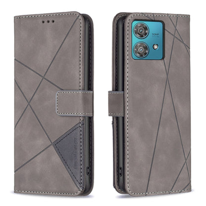 Motorola Edge 40 Neo Wallet Case – Rhombus Texture PU Leather, Magnetic Buckle, Card Slots, Stand Function, Shockproof Protective Cover