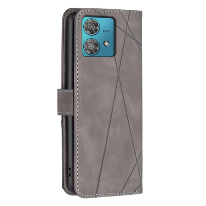 Motorola Edge 40 Neo Wallet Case – Rhombus Texture PU Leather, Magnetic Buckle, Card Slots, Stand Function, Shockproof Protective Cover