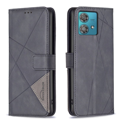 Motorola Edge 40 Neo Wallet Case – Rhombus Texture PU Leather, Magnetic Buckle, Card Slots, Stand Function, Shockproof Protective Cover