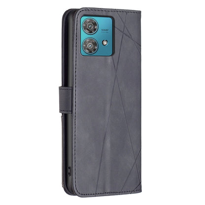 Motorola Edge 40 Neo Wallet Case – Rhombus Texture PU Leather, Magnetic Buckle, Card Slots, Stand Function, Shockproof Protective Cover
