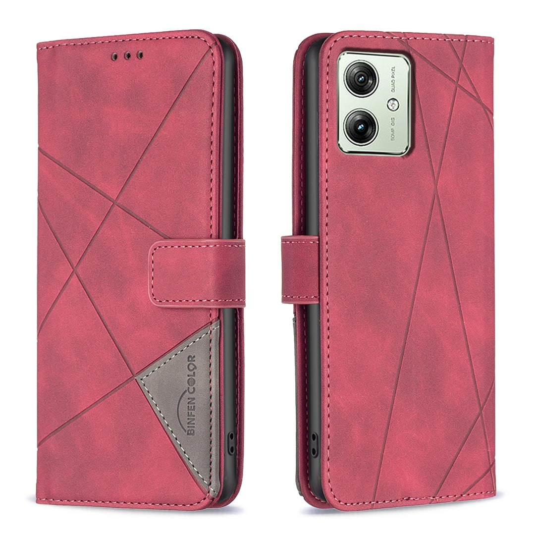 Motorola Moto G54 5G EU Edition Wallet Case – Rhombus Texture PU Leather, Magnetic Buckle, Card Slots, Stand Function, Shockproof Protective Cover
