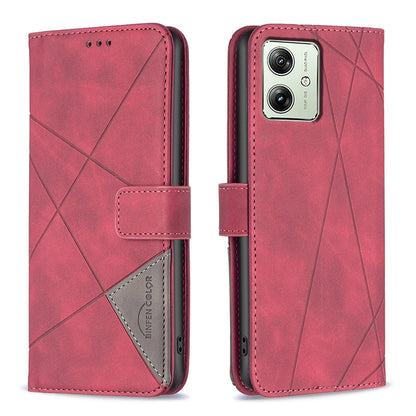 Motorola Moto G54 5G EU Edition Wallet Case – Rhombus Texture PU Leather, Magnetic Buckle, Card Slots, Stand Function, Shockproof Protective Cover