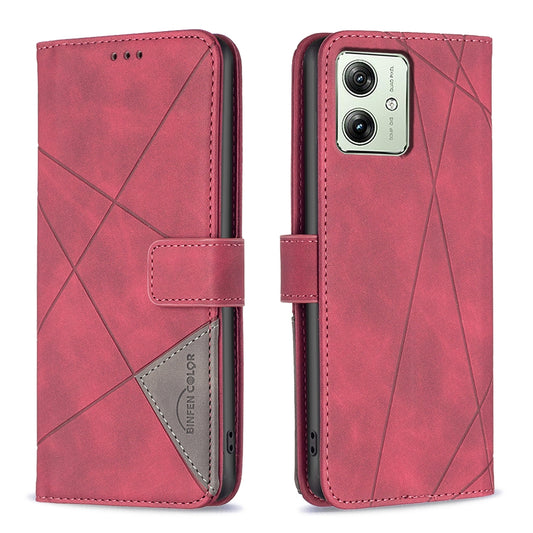 Motorola Moto G54 5G EU Edition Wallet Case – Rhombus Texture PU Leather, Magnetic Buckle, Card Slots, Stand Function, Shockproof Protective Cover