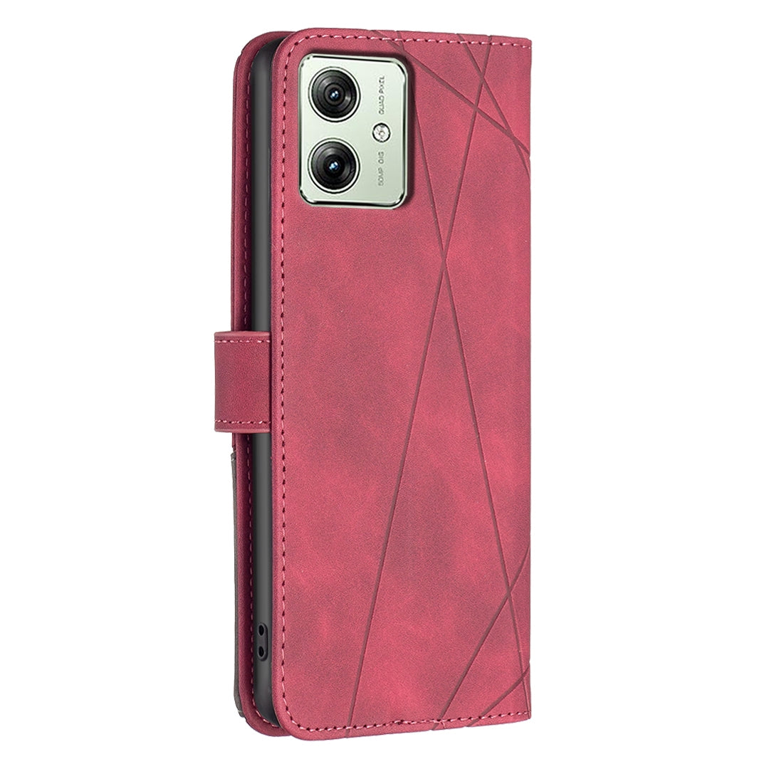 Motorola Moto G54 5G EU Edition Wallet Case – Rhombus Texture PU Leather, Magnetic Buckle, Card Slots, Stand Function, Shockproof Protective Cover