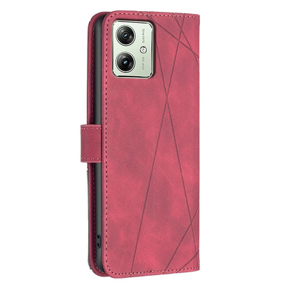 Motorola Moto G54 5G EU Edition Wallet Case – Rhombus Texture PU Leather, Magnetic Buckle, Card Slots, Stand Function, Shockproof Protective Cover