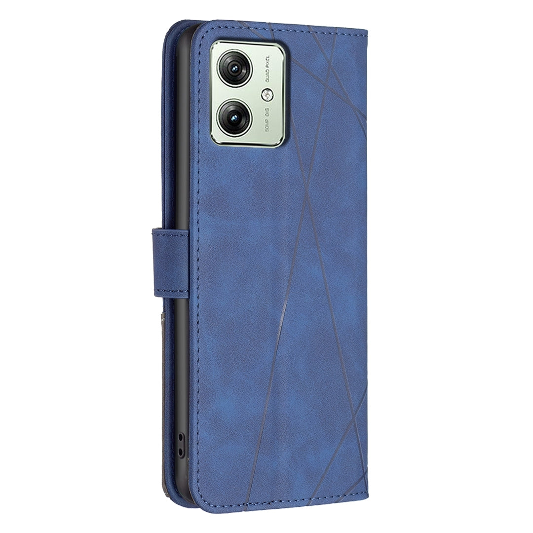 Motorola Moto G54 5G EU Edition Wallet Case – Rhombus Texture PU Leather, Magnetic Buckle, Card Slots, Stand Function, Shockproof Protective Cover