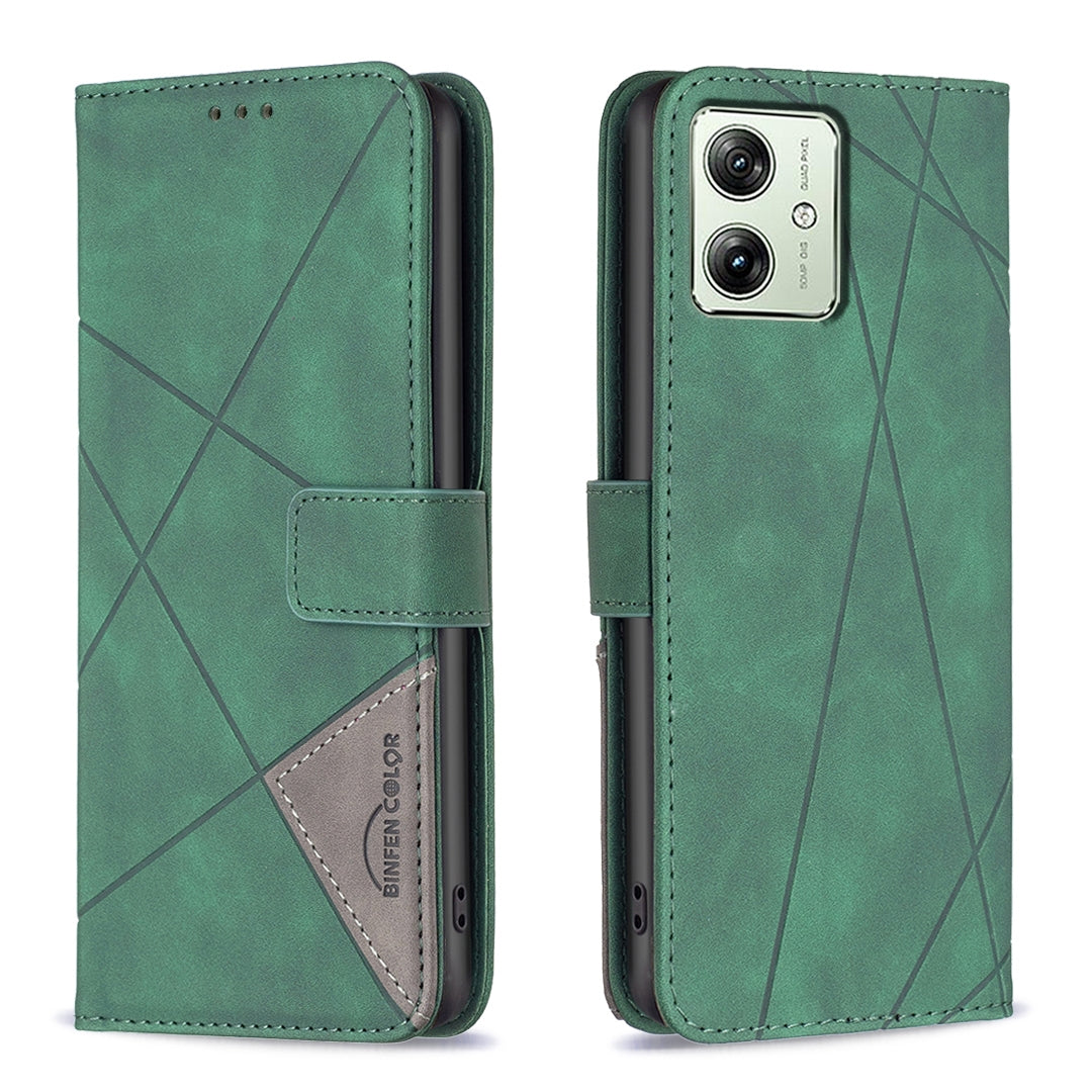Motorola Moto G54 5G EU Edition Wallet Case – Rhombus Texture PU Leather, Magnetic Buckle, Card Slots, Stand Function, Shockproof Protective Cover