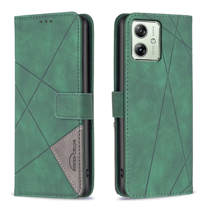 Motorola Moto G54 5G EU Edition Wallet Case – Rhombus Texture PU Leather, Magnetic Buckle, Card Slots, Stand Function, Shockproof Protective Cover