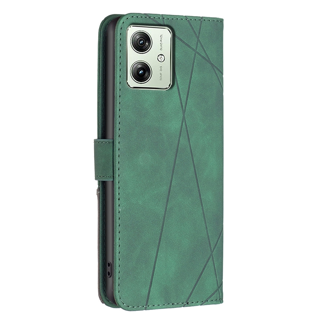 Motorola Moto G54 5G EU Edition Wallet Case – Rhombus Texture PU Leather, Magnetic Buckle, Card Slots, Stand Function, Shockproof Protective Cover
