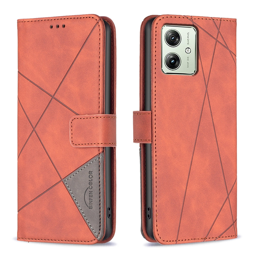 Motorola Moto G54 5G EU Edition Wallet Case – Rhombus Texture PU Leather, Magnetic Buckle, Card Slots, Stand Function, Shockproof Protective Cover