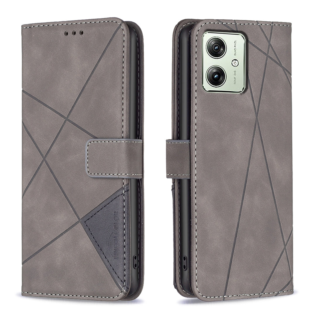 Motorola Moto G54 5G EU Edition Wallet Case – Rhombus Texture PU Leather, Magnetic Buckle, Card Slots, Stand Function, Shockproof Protective Cover