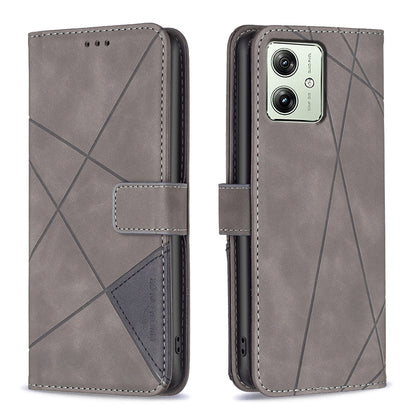 Motorola Moto G54 5G EU Edition Wallet Case – Rhombus Texture PU Leather, Magnetic Buckle, Card Slots, Stand Function, Shockproof Protective Cover