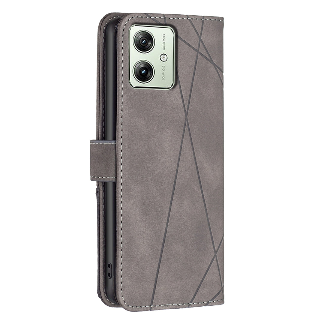 Motorola Moto G54 5G EU Edition Wallet Case – Rhombus Texture PU Leather, Magnetic Buckle, Card Slots, Stand Function, Shockproof Protective Cover