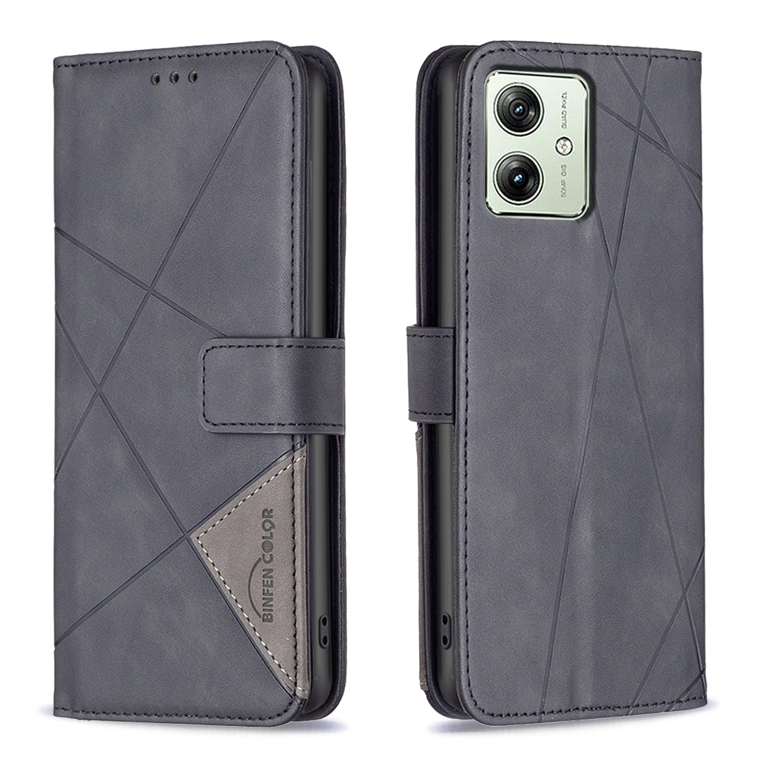 Motorola Moto G54 5G EU Edition Wallet Case – Rhombus Texture PU Leather, Magnetic Buckle, Card Slots, Stand Function, Shockproof Protective Cover