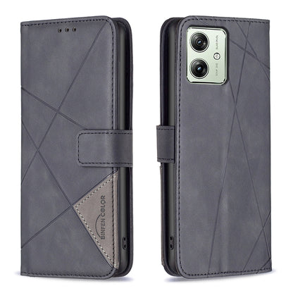 Motorola Moto G54 5G EU Edition Wallet Case – Rhombus Texture PU Leather, Magnetic Buckle, Card Slots, Stand Function, Shockproof Protective Cover