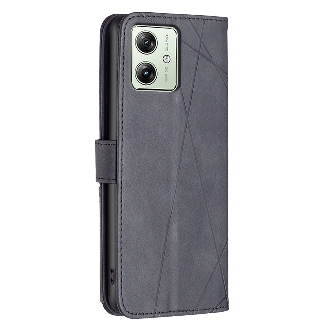 Motorola Moto G54 5G EU Edition Wallet Case – Rhombus Texture PU Leather, Magnetic Buckle, Card Slots, Stand Function, Shockproof Protective Cover