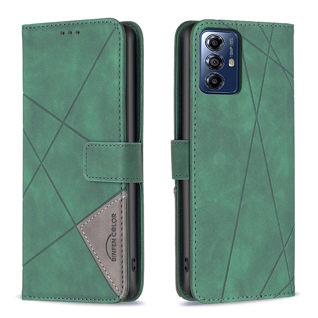 Motorola Moto G Play 2024 Wallet Case – Rhombus Texture PU Leather, Magnetic Buckle, Card Slots, Stand Function, Shockproof Protective Cover