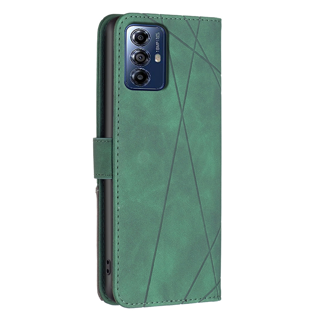Motorola Moto G Play 2024 Wallet Case – Rhombus Texture PU Leather, Magnetic Buckle, Card Slots, Stand Function, Shockproof Protective Cover