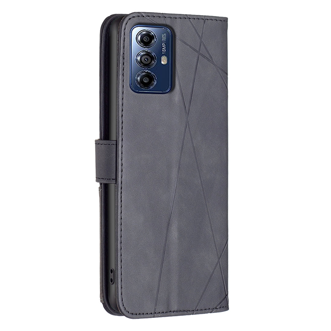 Motorola Moto G Play 2024 Wallet Case – Rhombus Texture PU Leather, Magnetic Buckle, Card Slots, Stand Function, Shockproof Protective Cover