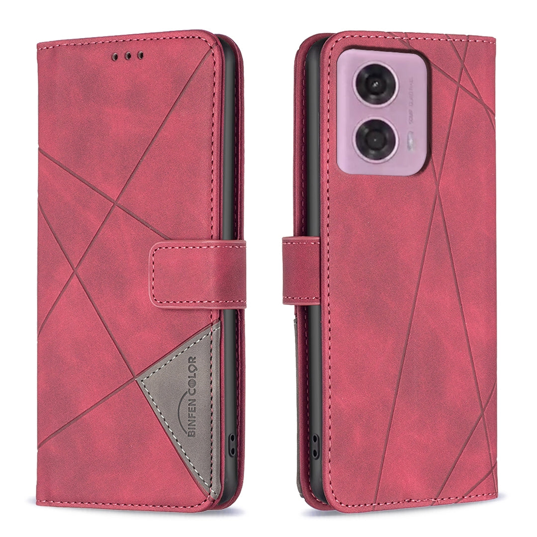 Motorola Moto G34 5 Wallet Case – Rhombus Texture PU Leather, Magnetic Buckle, Card Slots, Stand Function, Shockproof Protective Cover