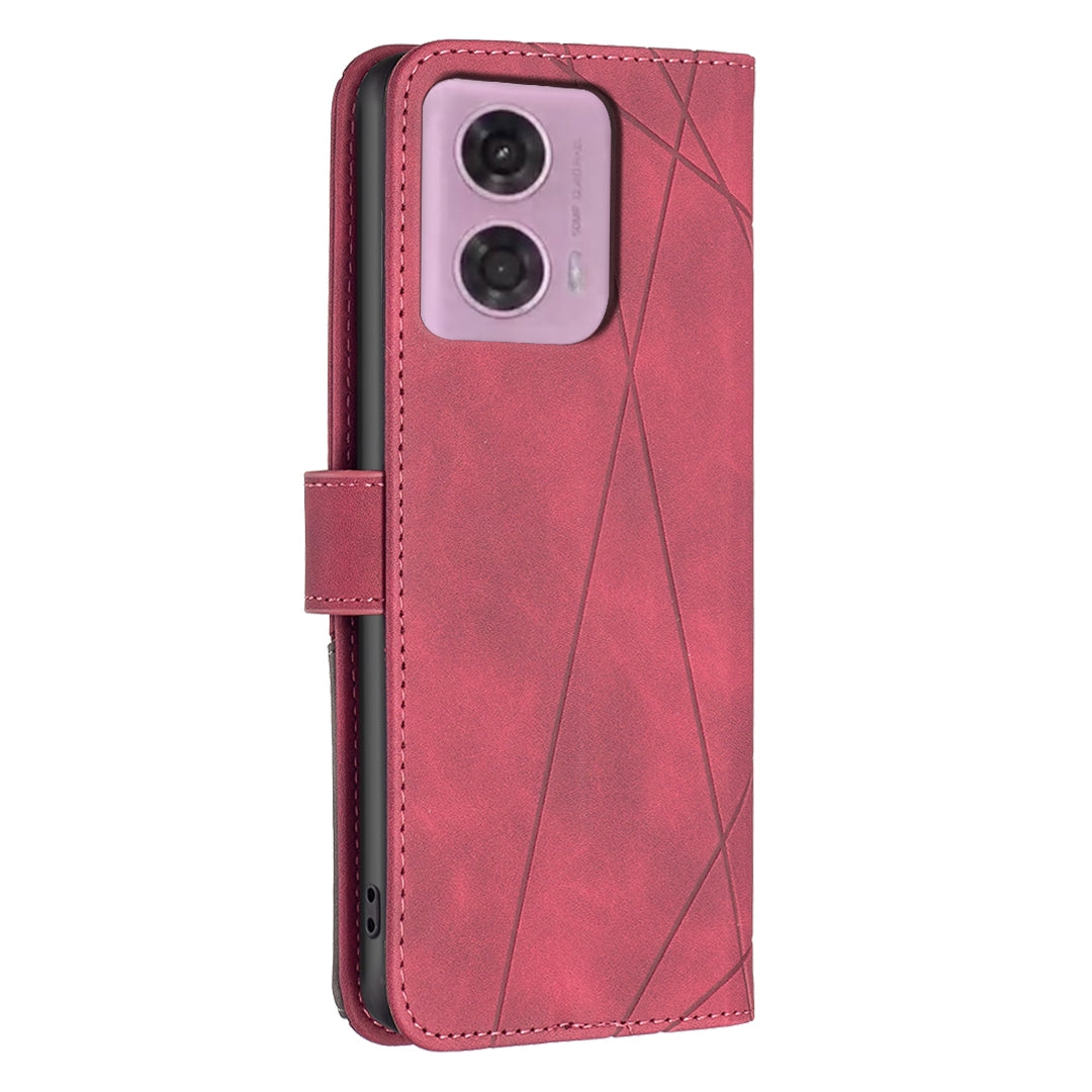 Motorola Moto G34 5 Wallet Case – Rhombus Texture PU Leather, Magnetic Buckle, Card Slots, Stand Function, Shockproof Protective Cover