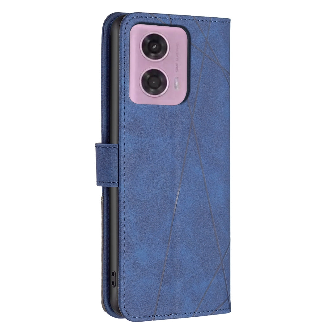 Motorola Moto G45 5G Wallet Case – Rhombus Texture PU Leather, Magnetic Buckle, Card Slots, Stand Function, Shockproof Protective Cover