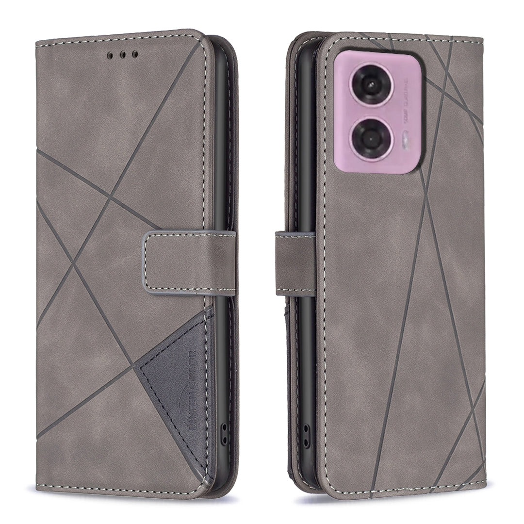 Motorola Moto G45 5G Wallet Case – Rhombus Texture PU Leather, Magnetic Buckle, Card Slots, Stand Function, Shockproof Protective Cover