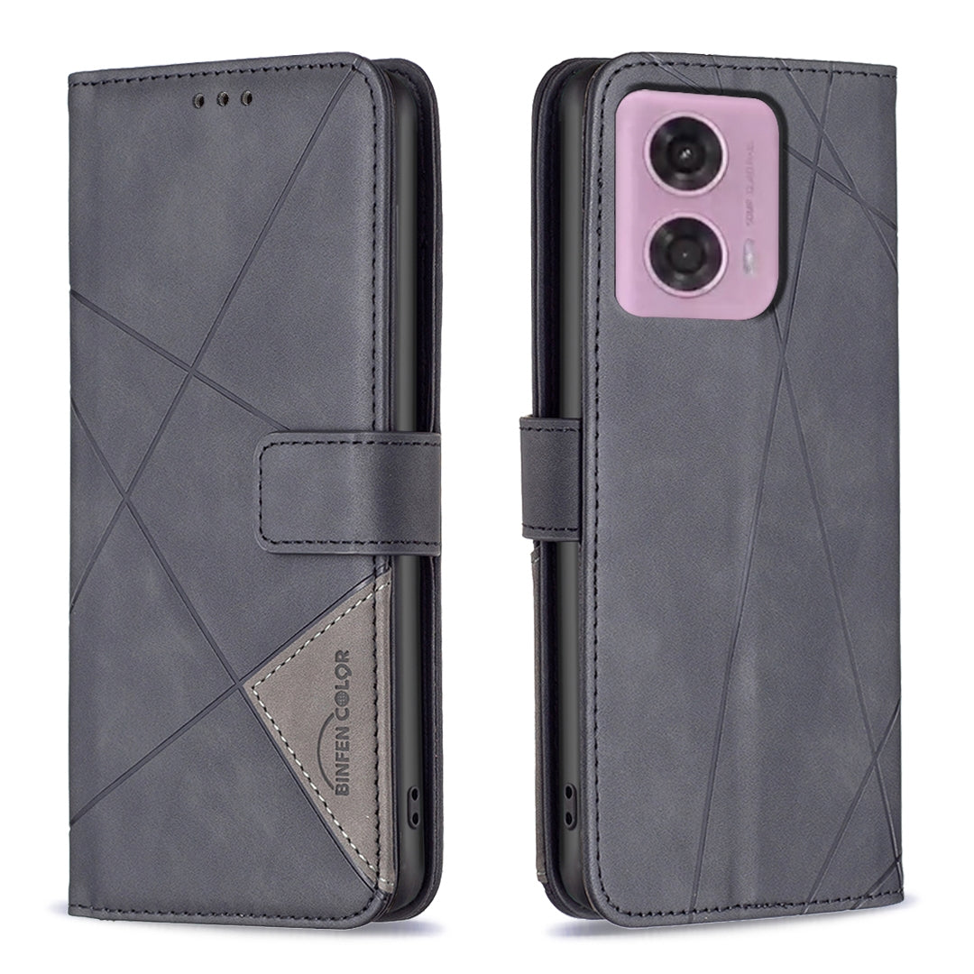 Motorola Moto G34 5 Wallet Case – Rhombus Texture PU Leather, Magnetic Buckle, Card Slots, Stand Function, Shockproof Protective Cover