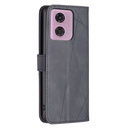 Motorola Moto G45 5G Wallet Case – Rhombus Texture PU Leather, Magnetic Buckle, Card Slots, Stand Function, Shockproof Protective Cover