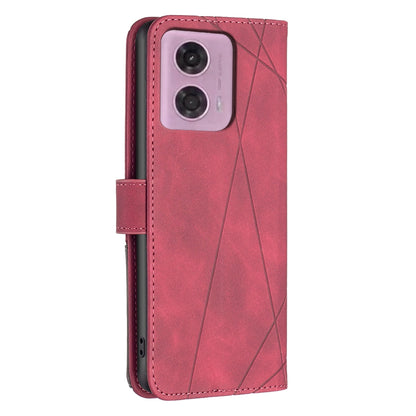 Motorola Moto E14 Wallet Case – Rhombus Texture PU Leather, Magnetic Buckle, Card Slots, Stand Function, Shockproof Protective Cover