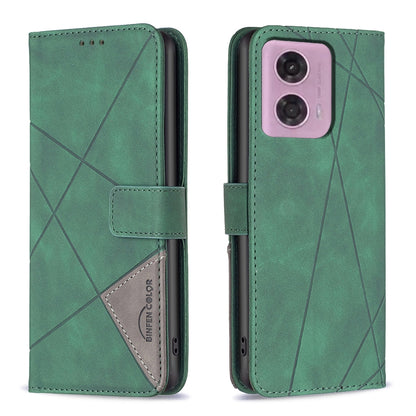 Motorola Moto G04 Wallet Case – Rhombus Texture PU Leather, Magnetic Buckle, Card Slots, Stand Function, Shockproof Protective Cover