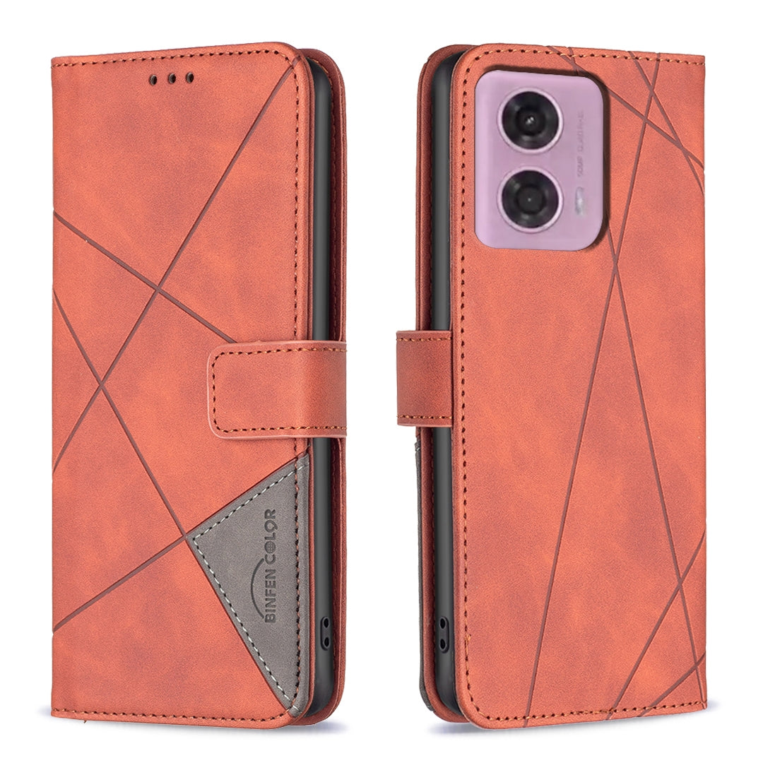 Motorola Moto G24 Wallet Case – Rhombus Texture PU Leather, Magnetic Buckle, Card Slots, Stand Function, Shockproof Protective Cover