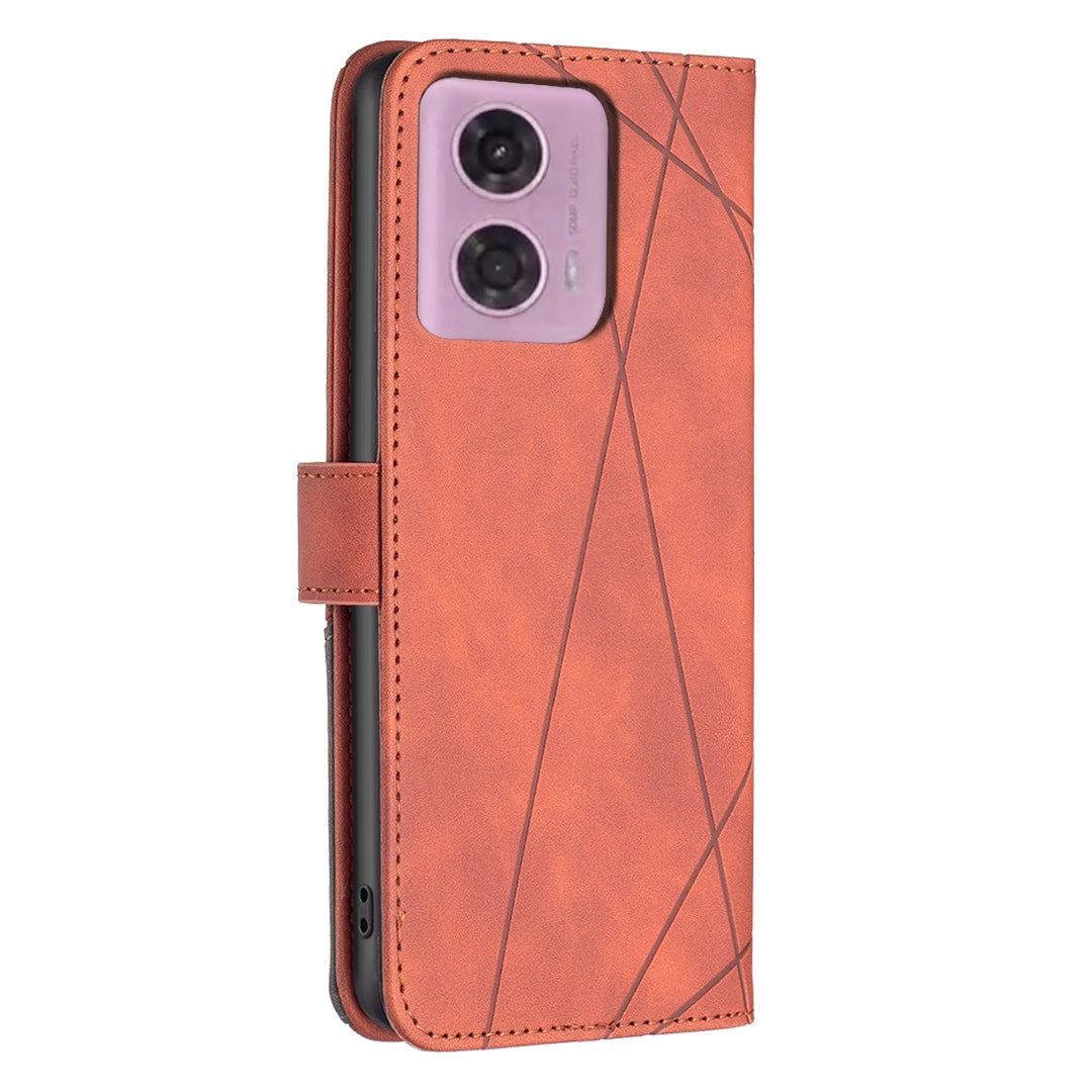 Motorola Moto G04 Wallet Case – Rhombus Texture PU Leather, Magnetic Buckle, Card Slots, Stand Function, Shockproof Protective Cover