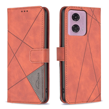 Motorola Moto E14 Wallet Case – Rhombus Texture PU Leather, Magnetic Buckle, Card Slots, Stand Function, Shockproof Protective Cover