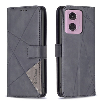 Motorola Moto E14 Wallet Case – Rhombus Texture PU Leather, Magnetic Buckle, Card Slots, Stand Function, Shockproof Protective Cover