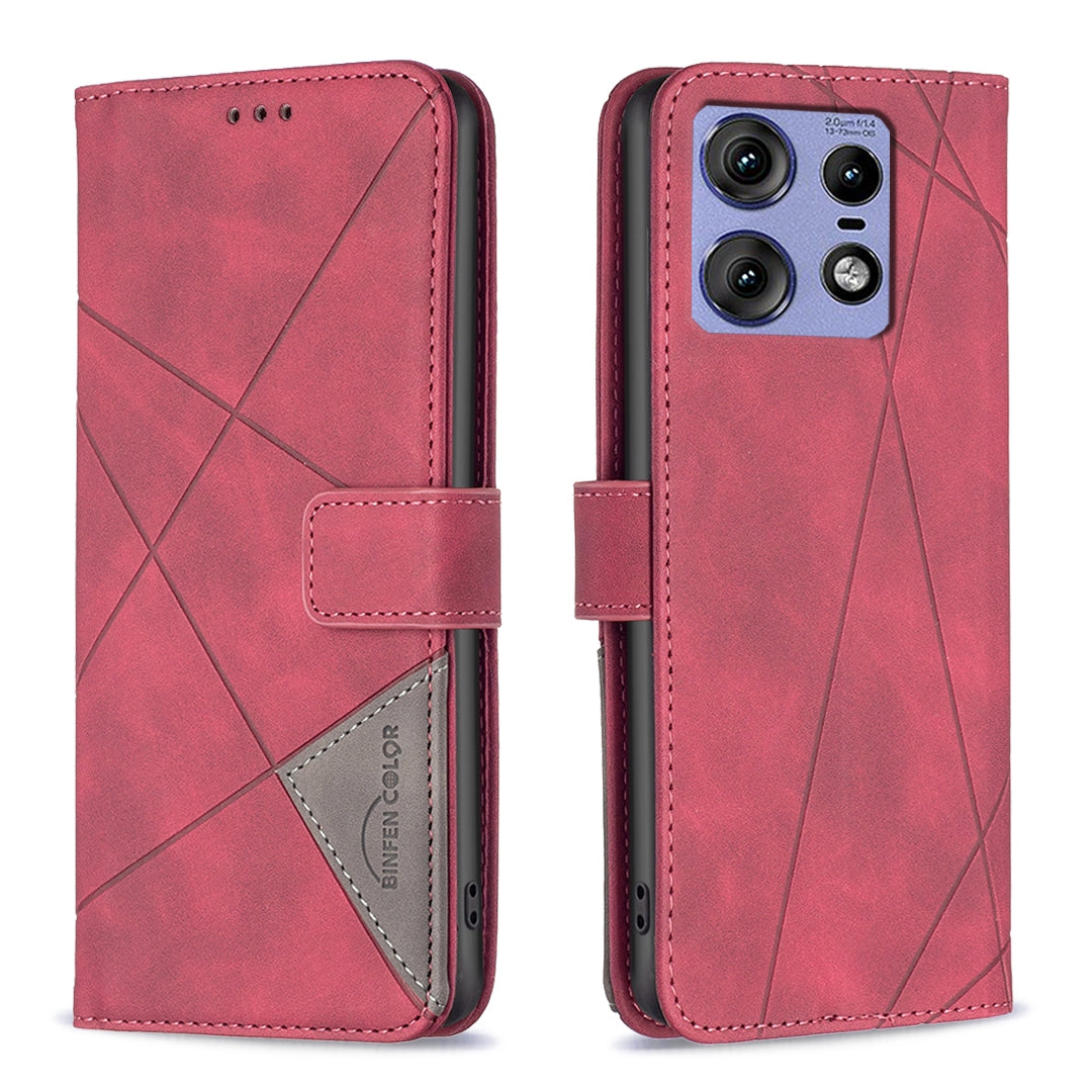 Motorola Edge 50 Pro 5G Wallet Case – Rhombus Texture PU Leather, Magnetic Buckle, Card Slots, Stand Function, Shockproof Protective Cover