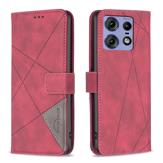 Motorola Edge 50 Pro 5G Wallet Case – Rhombus Texture PU Leather, Magnetic Buckle, Card Slots, Stand Function, Shockproof Protective Cover