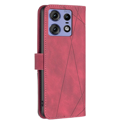 Motorola Edge 50 Pro 5G Wallet Case – Rhombus Texture PU Leather, Magnetic Buckle, Card Slots, Stand Function, Shockproof Protective Cover