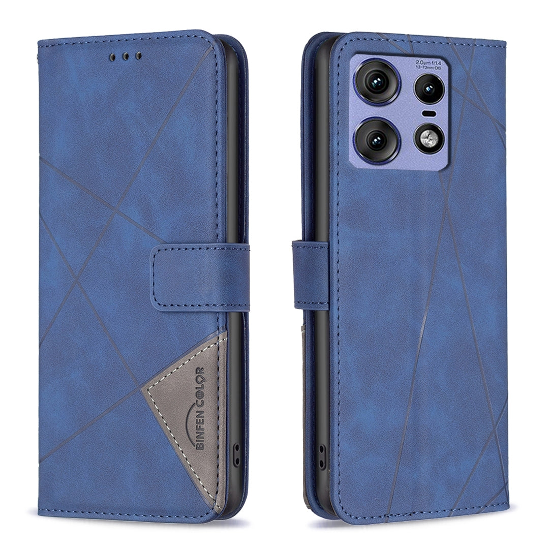 Motorola Edge 50 Pro 5G Wallet Case – Rhombus Texture PU Leather, Magnetic Buckle, Card Slots, Stand Function, Shockproof Protective Cover