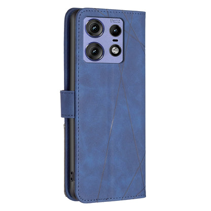 Motorola Edge 50 Pro 5G Wallet Case – Rhombus Texture PU Leather, Magnetic Buckle, Card Slots, Stand Function, Shockproof Protective Cover