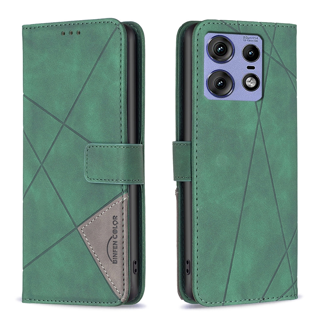 Motorola Edge 50 Pro 5G Wallet Case – Rhombus Texture PU Leather, Magnetic Buckle, Card Slots, Stand Function, Shockproof Protective Cover