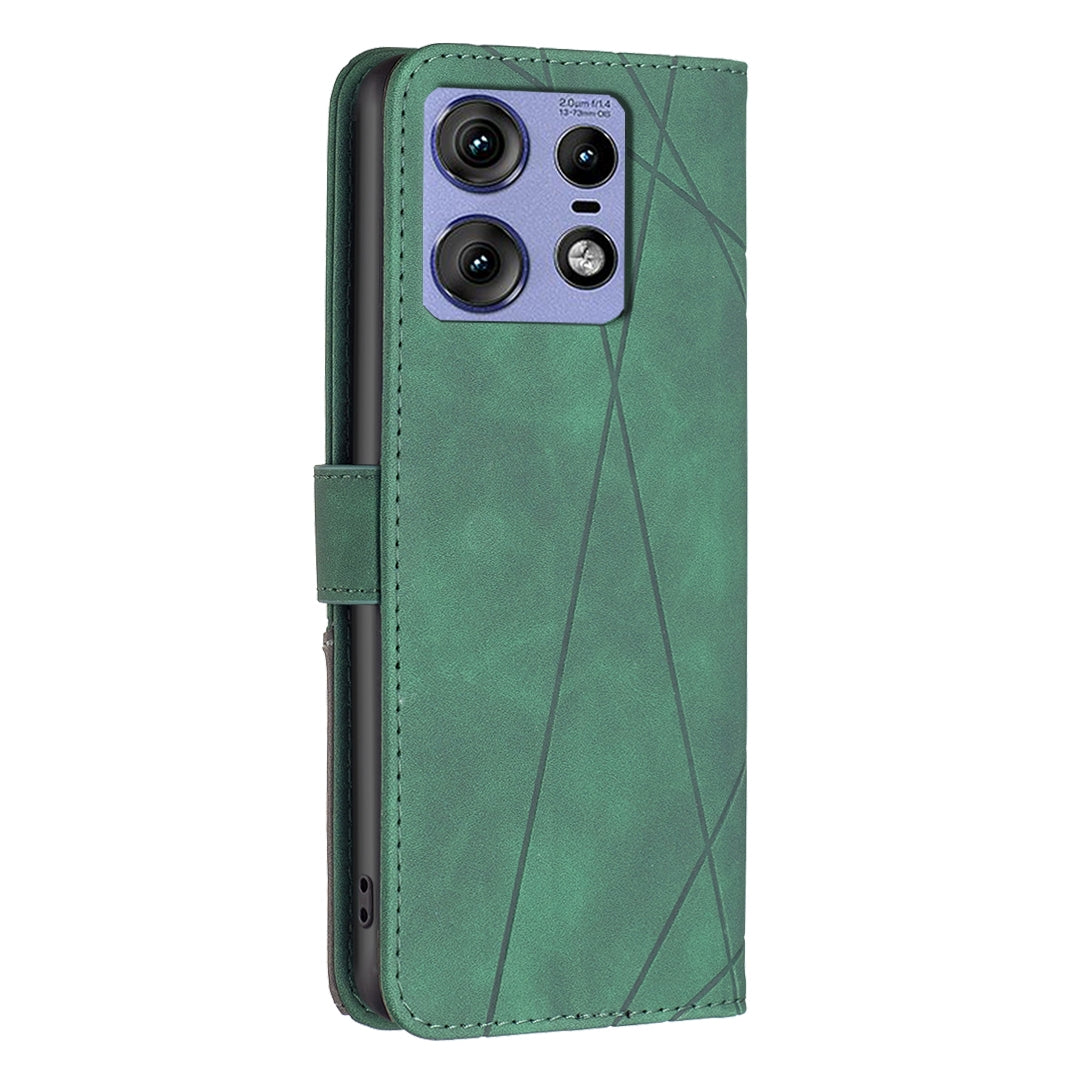 Motorola Edge 50 Pro 5G Wallet Case – Rhombus Texture PU Leather, Magnetic Buckle, Card Slots, Stand Function, Shockproof Protective Cover